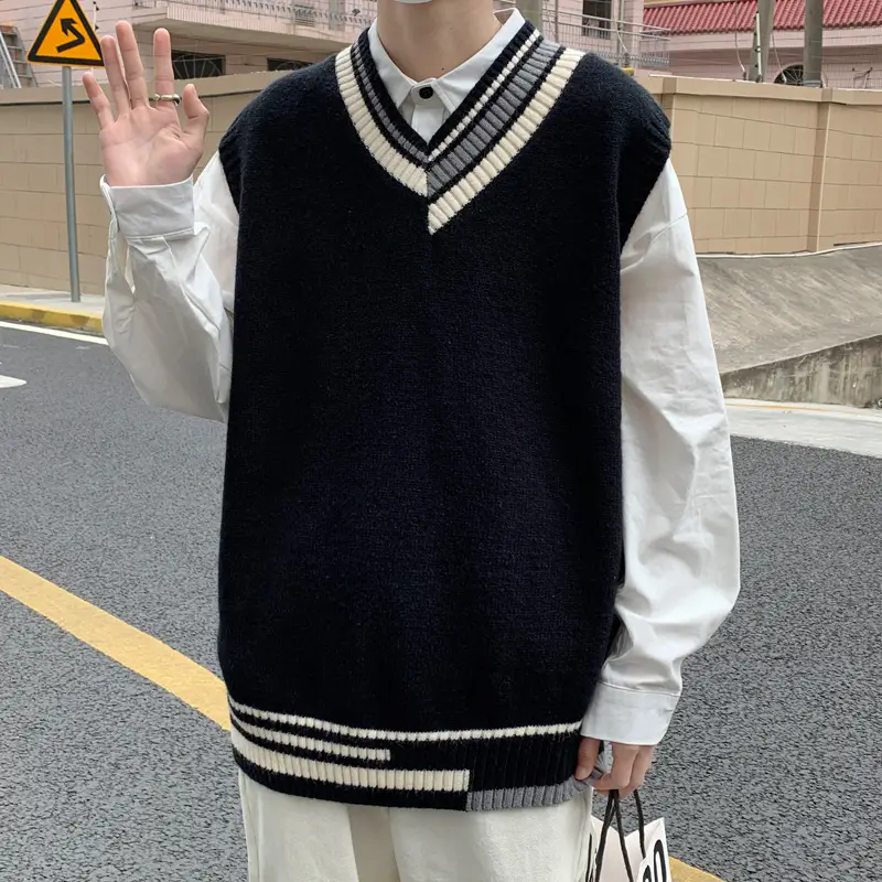 Japanese Style Knitted Vest Men's Sleeveless Outer Wear - Image 3