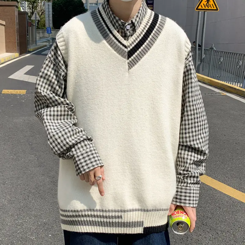 Japanese Style Knitted Vest Men's Sleeveless Outer Wear - Image 4