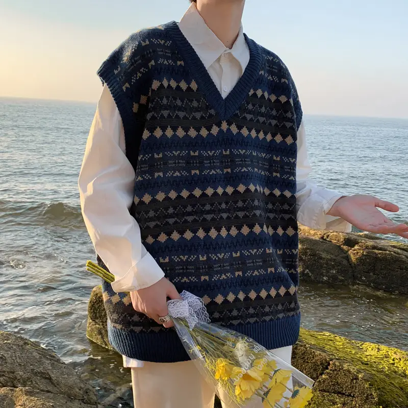Japanese Style Knitted Vest Men's Sleeveless Outer Wear - Image 5