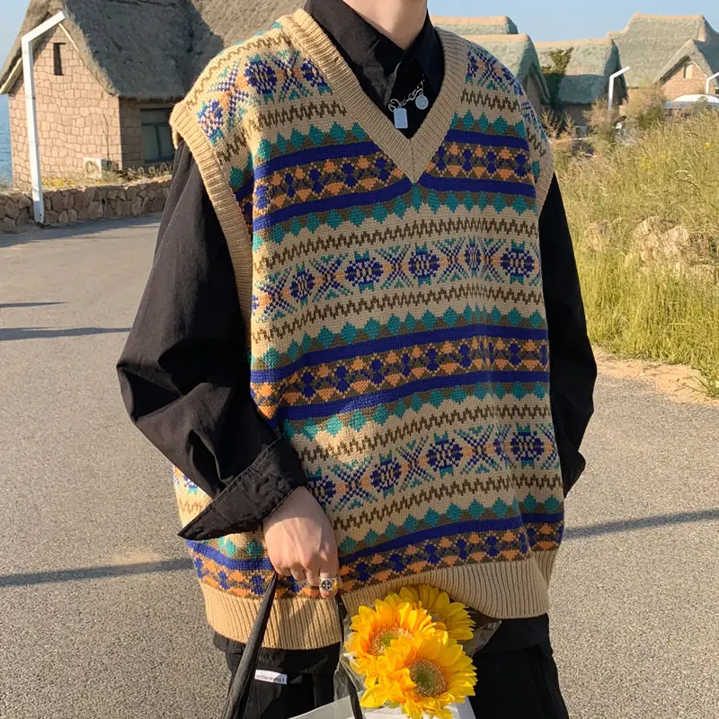 Japanese Style Knitted Vest Men's Sleeveless Outer Wear - Image 6