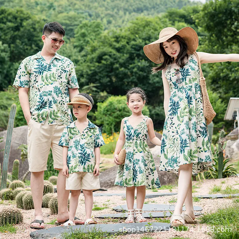Beach 2Pc Floral T-Shirt Suit Green White Summer Family Wear
