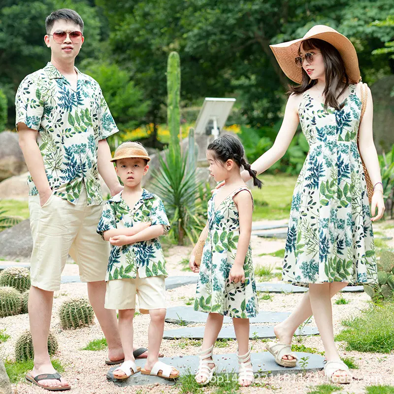 Beach 2Pc Floral T-Shirt Suit Green White Summer Family Wear