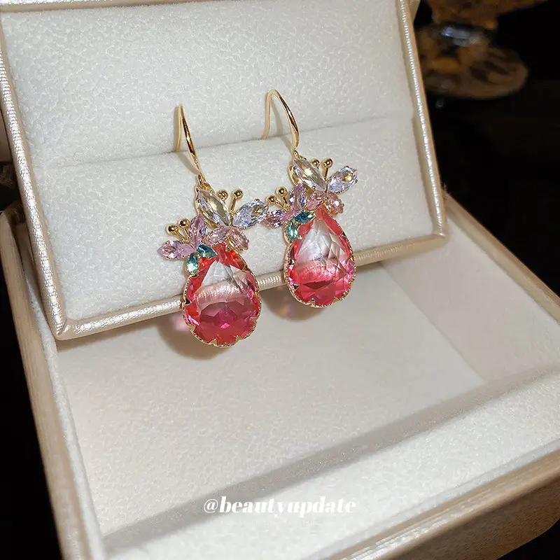 Pink Zircon Butterfly Earrings for Women