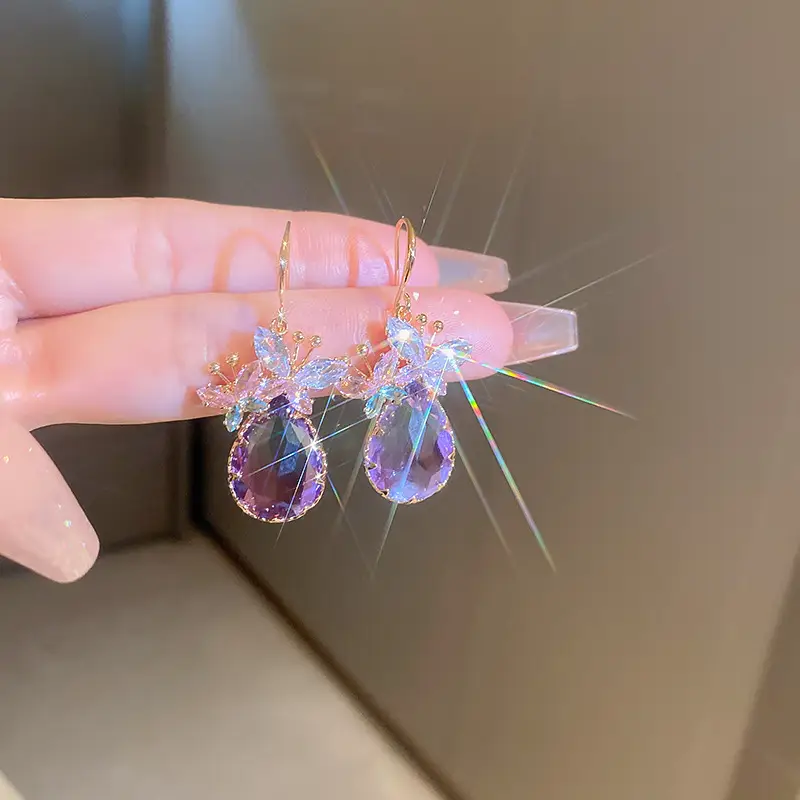 Pink Zircon Butterfly Earrings for Women