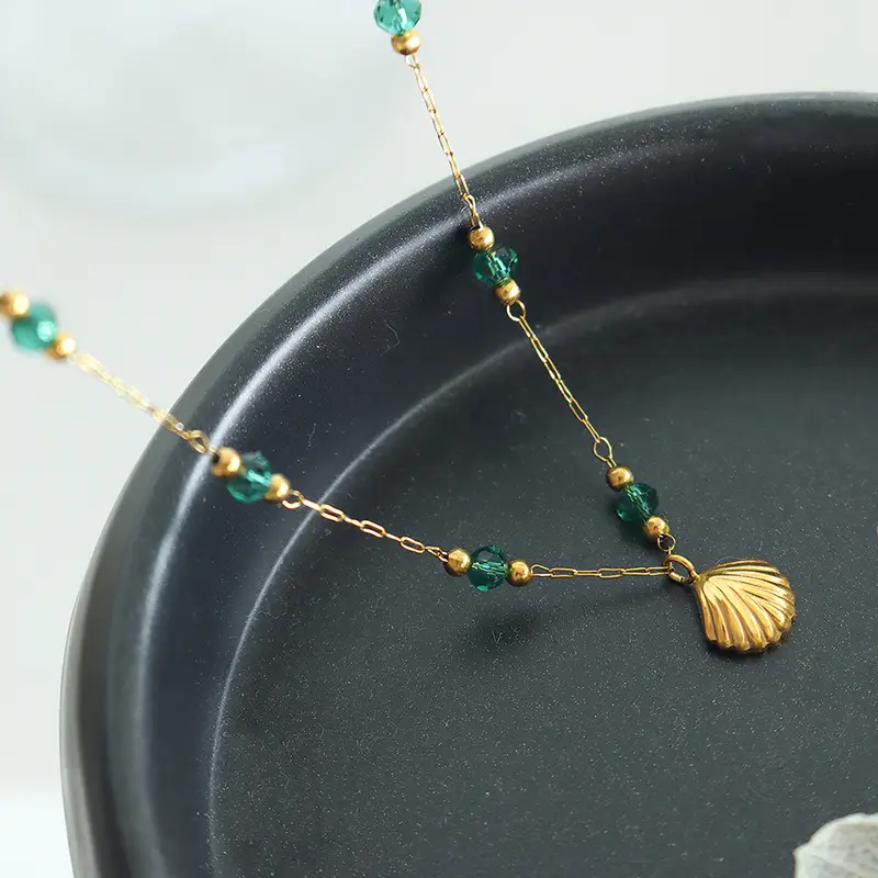 Korean Style Crystal Beads Necklace with Pearl Pendant