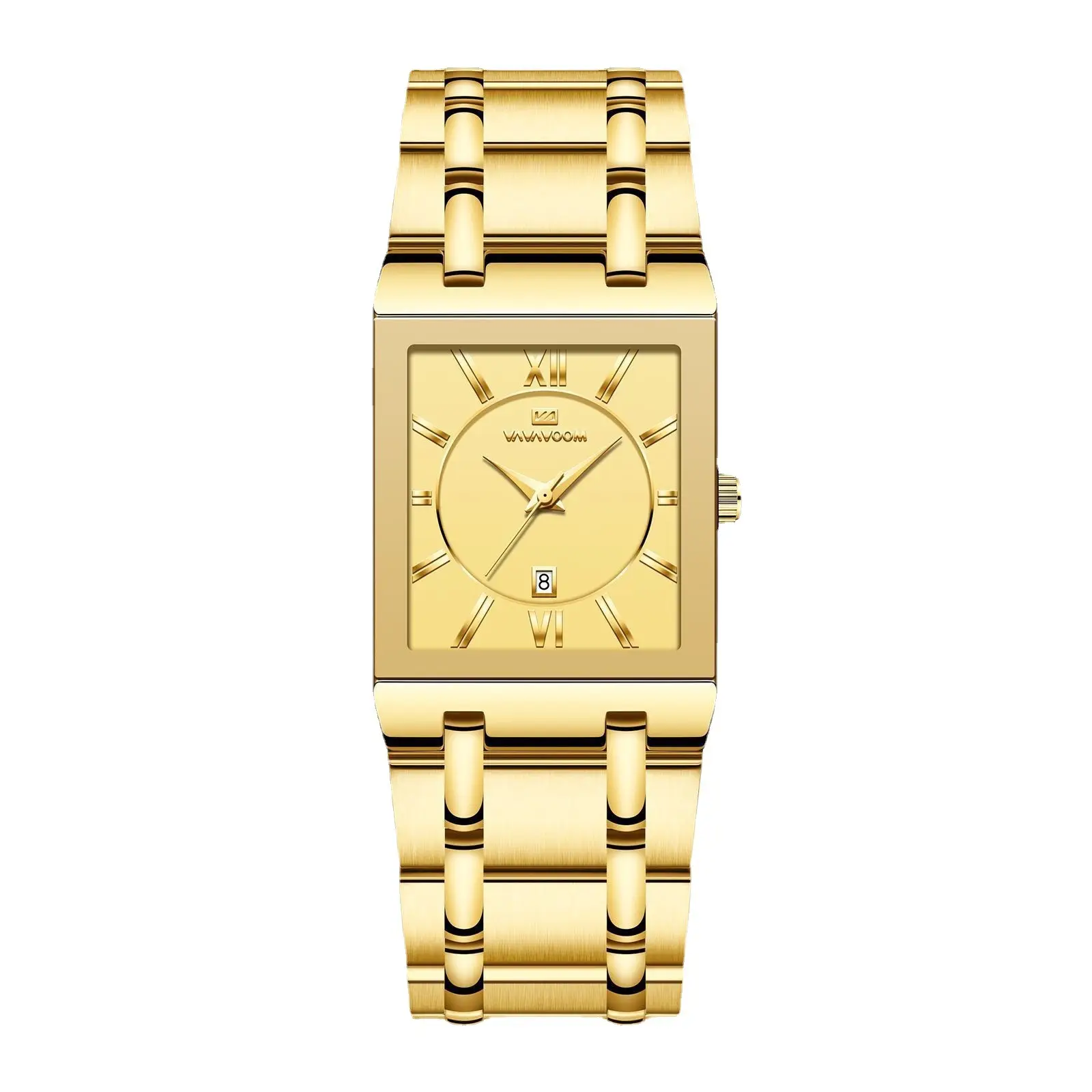 Men's Square Watch Gold Black Steel Band Waterproof - Image 9