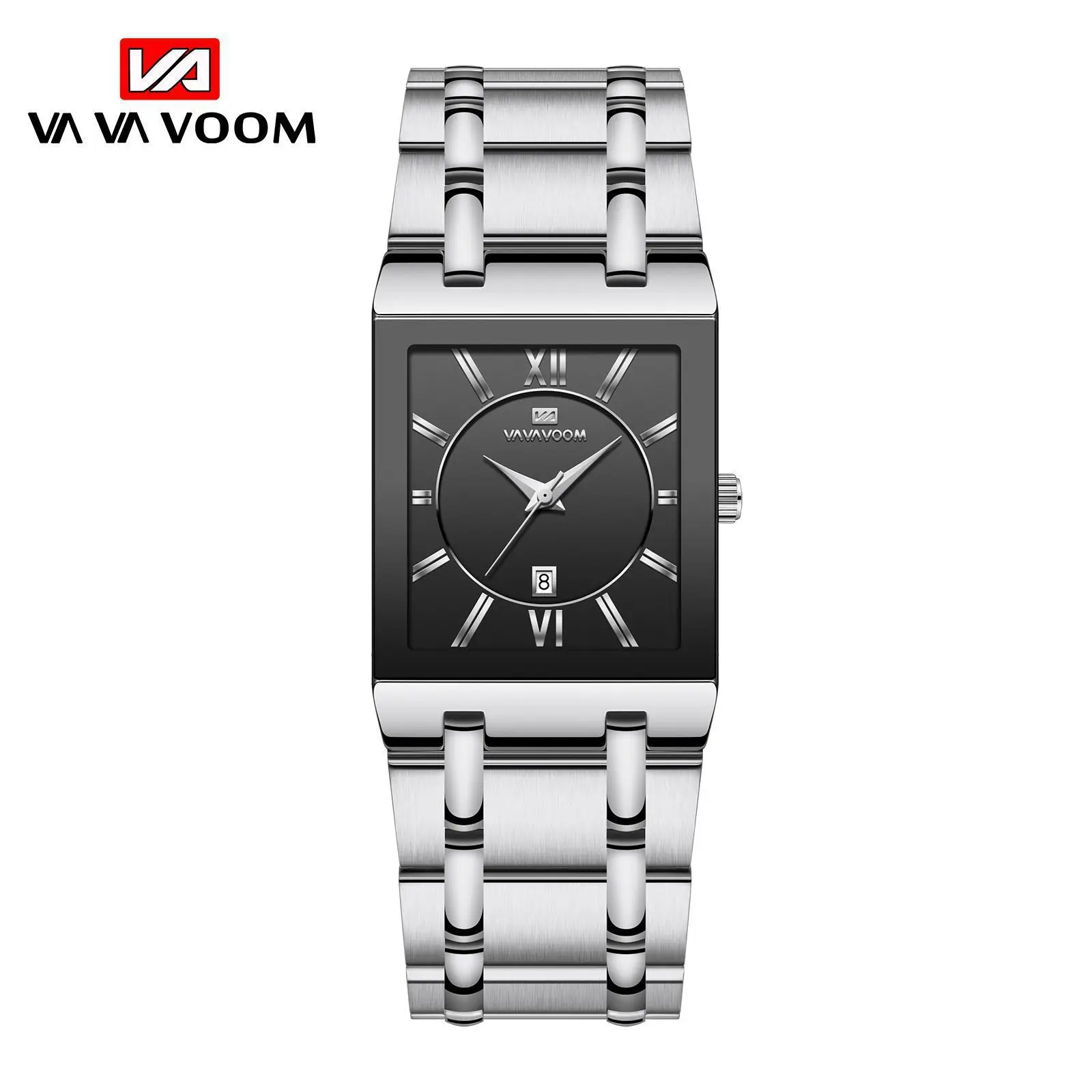 Men's Square Watch Gold Black Steel Band Waterproof - Image 4