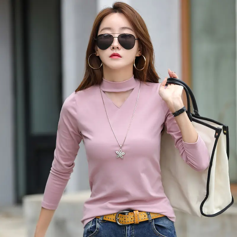 Women Long Sleeve Half Turtleneck Shirt Green Large - Image 8