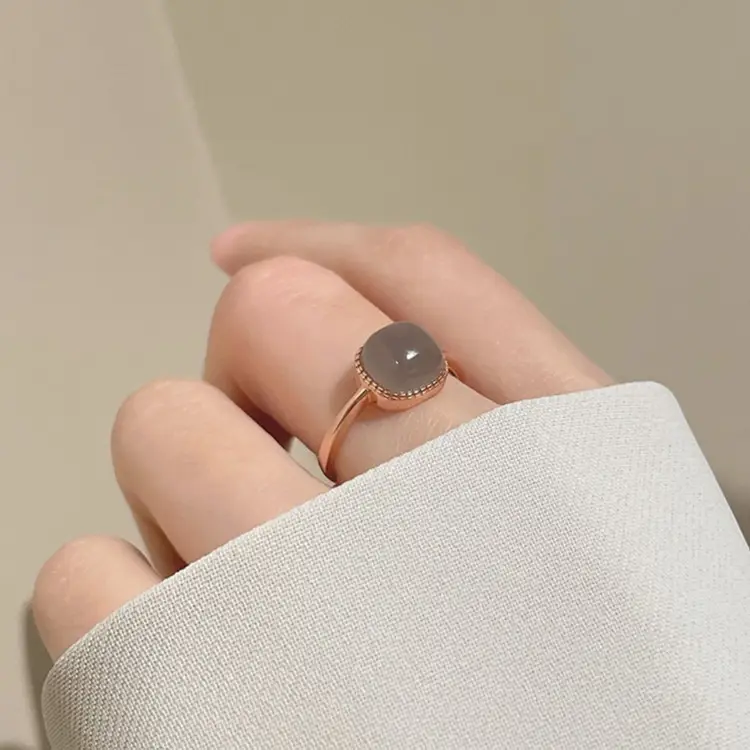 Women Hetian Jade Square Ring with Crystal Border - Image 6
