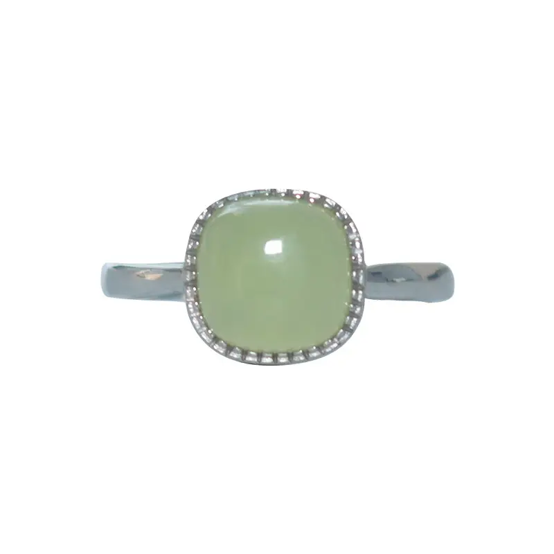 Women Hetian Jade Square Ring with Crystal Border - Image 9