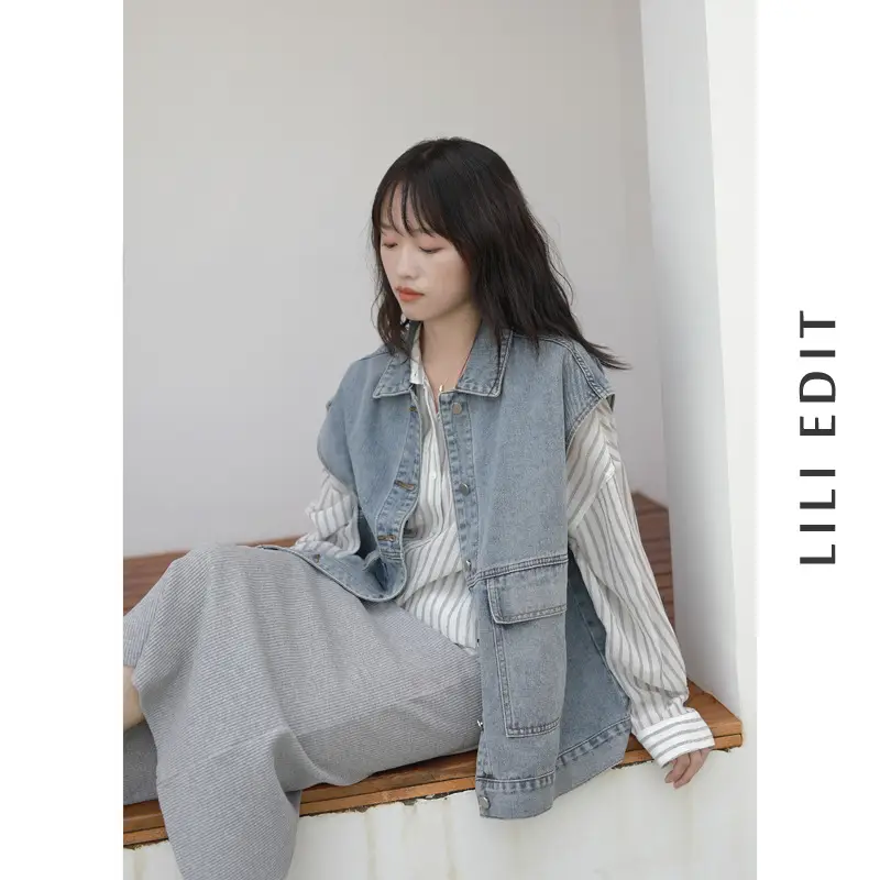 Women Denim Vest Coat Sleeveless Spring Autumn Loose Fit - Image 5