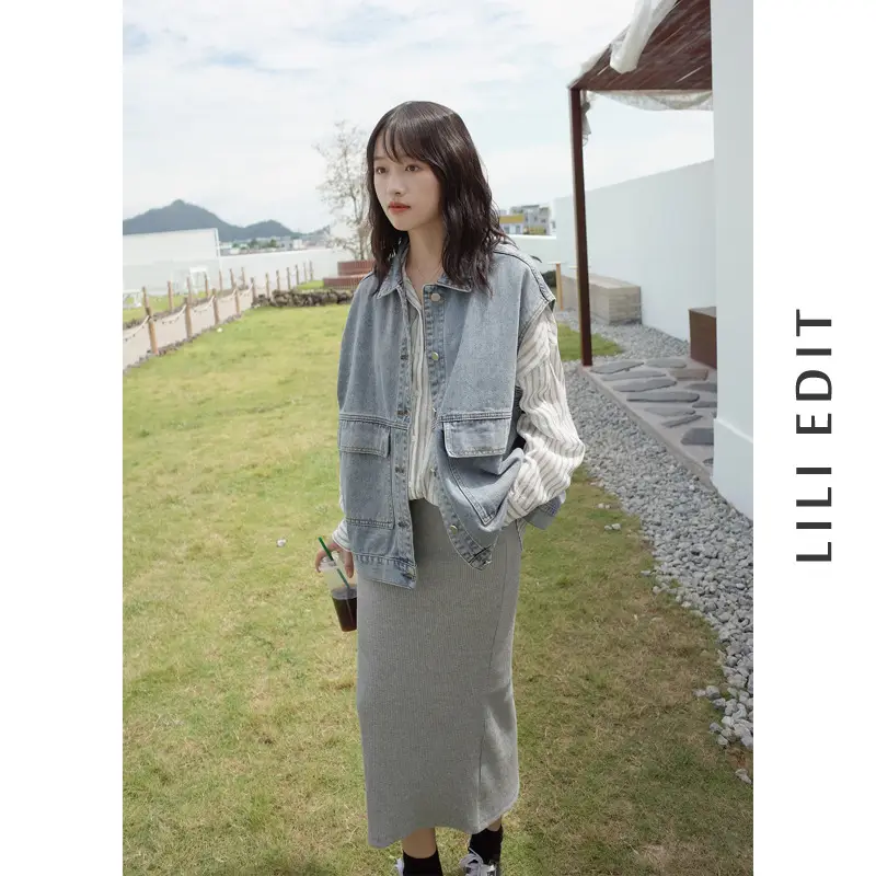 Women Denim Vest Coat Sleeveless Spring Autumn Loose Fit - Image 6