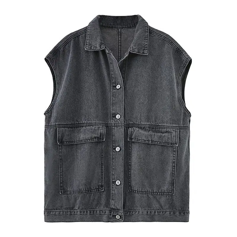 Women Denim Vest Coat Sleeveless Spring Autumn Loose Fit - Image 2
