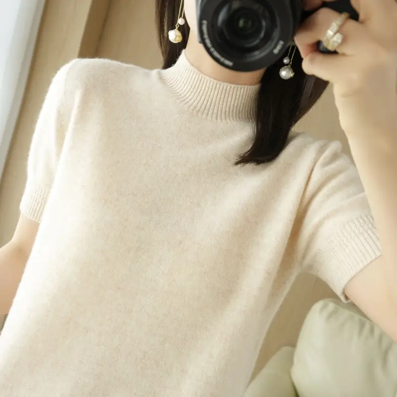 Women Knitted Half-High Collar Pullover Purple - Image 12