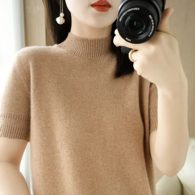 Women Knitted Half-High Collar Pullover Purple - Image 4