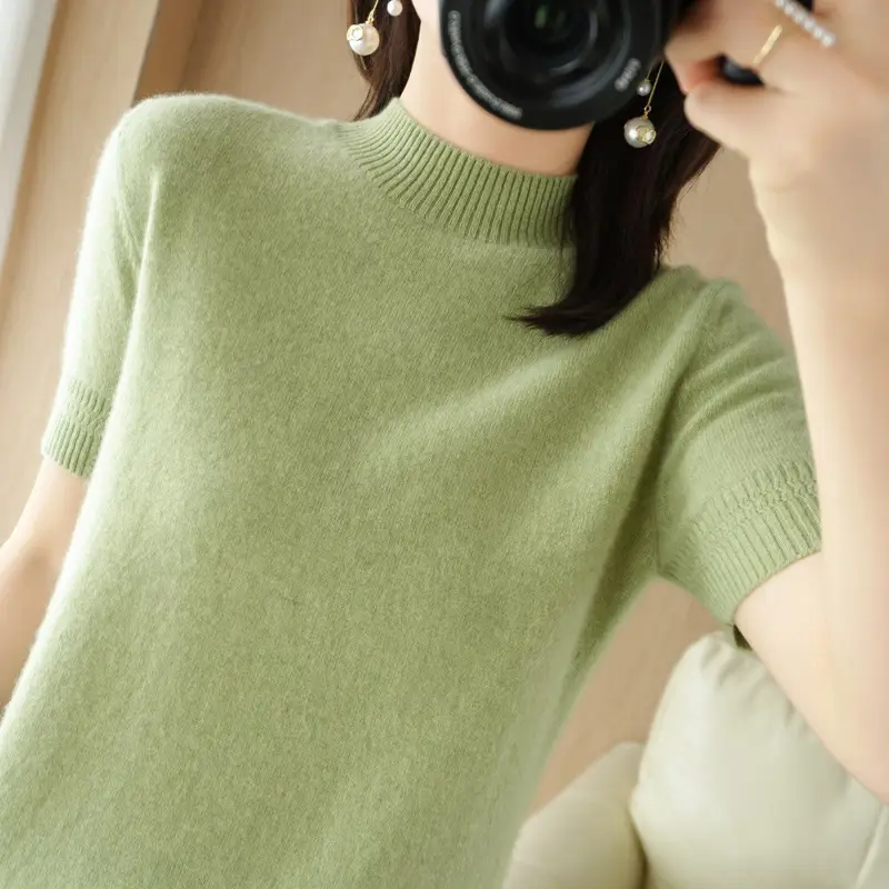 Women Knitted Half-High Collar Pullover Purple - Image 5