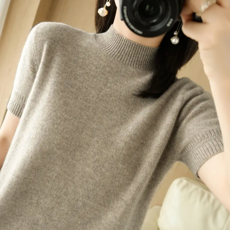 Women Knitted Half-High Collar Pullover Purple - Image 6