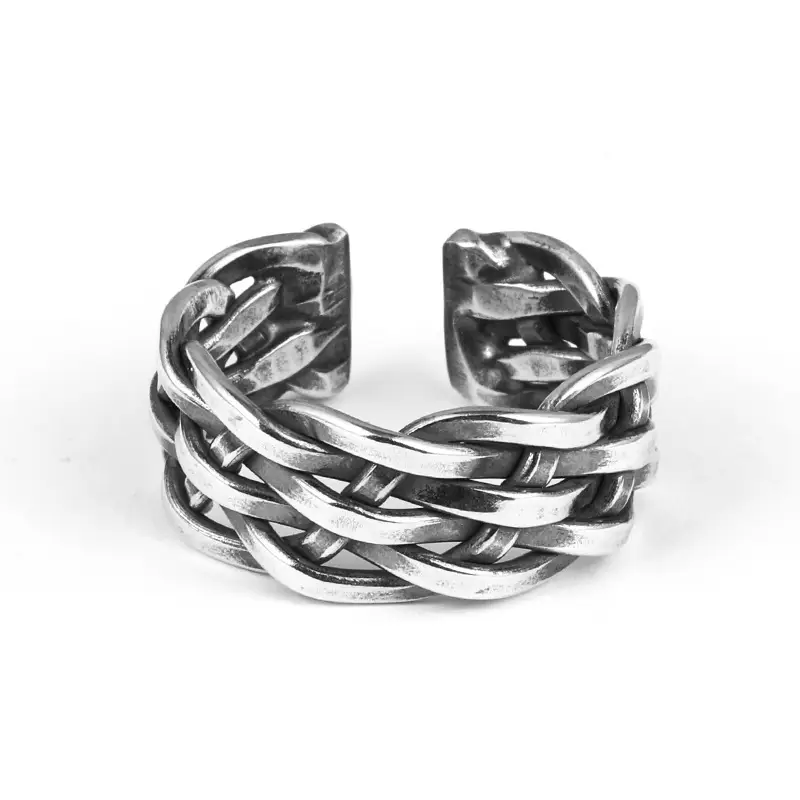 Men's Sterling Silver Twist Ring Finger Ring Vintage Old Single Open - Image 5