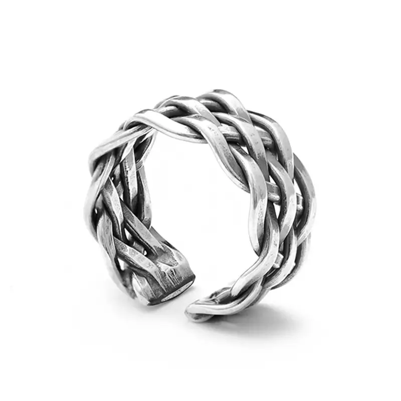 Men's Sterling Silver Twist Ring Finger Ring Vintage Old Single Open - Image 6