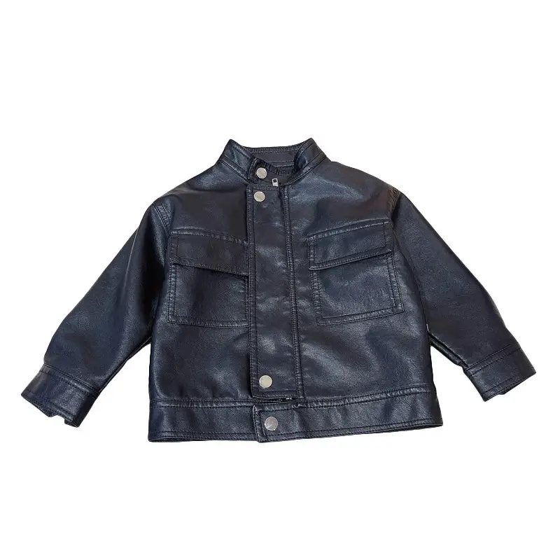 Boys Leather Jacket Black Spring Autumn Korean Style