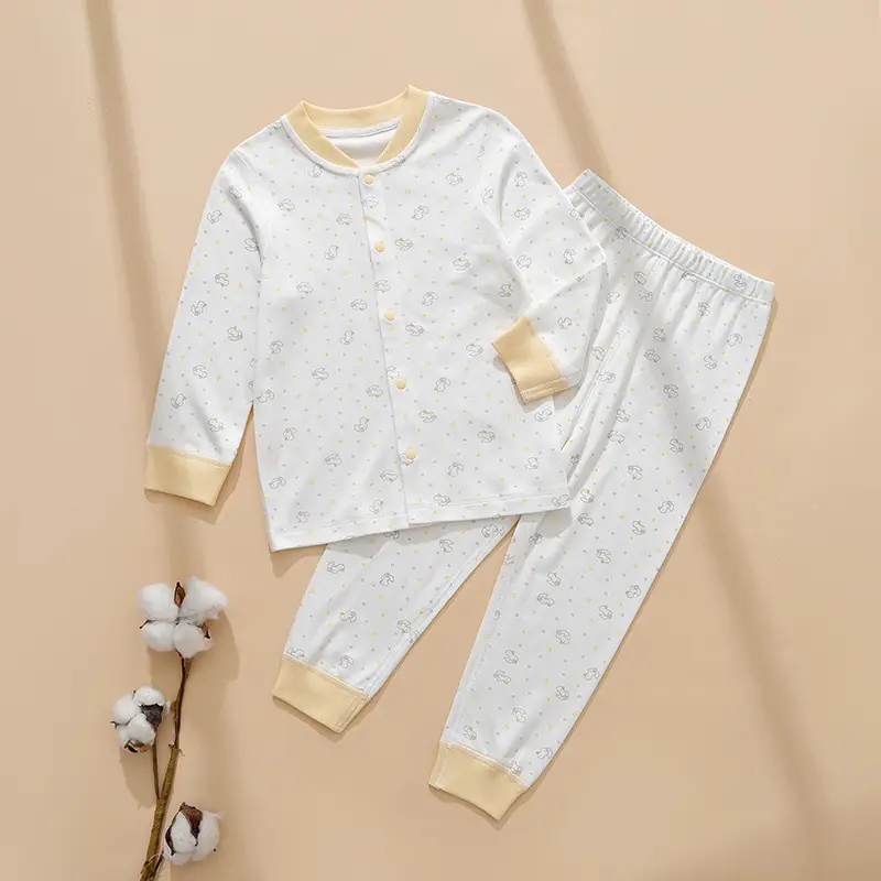 White Printed Cotton Pajama Set for Kids 2-Piece - Image 2