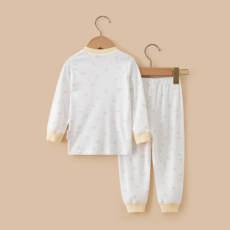 White Printed Cotton Pajama Set for Kids 2-Piece - Image 3