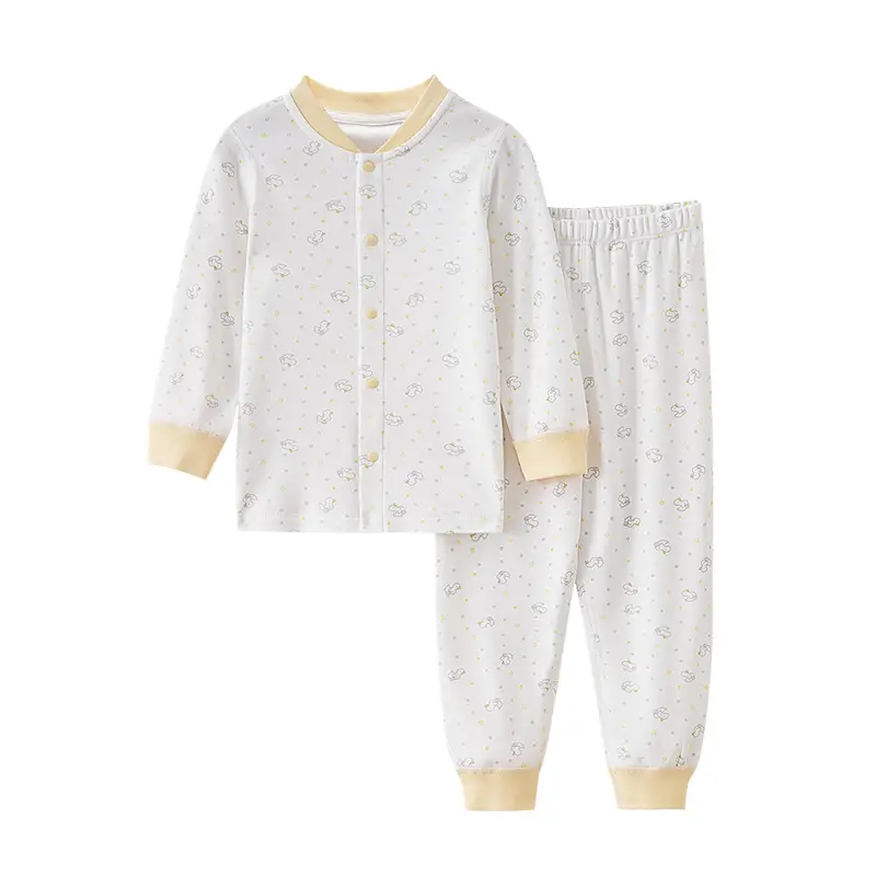 White Printed Cotton Pajama Set for Kids 2-Piece - Image 6