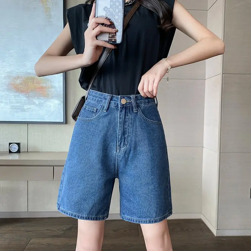 Women Denim Shorts Blue High Waist Slimming 2022 - Image 3