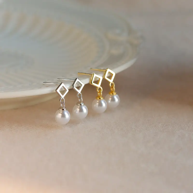 Rhombus Pearl Earrings for Women 2024 Trendy