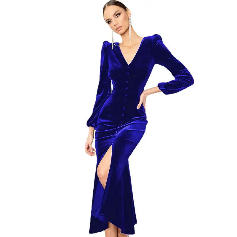 2024 Knitted Long-Sleeve V Neck Dress with Shoulder Pad - Image 7