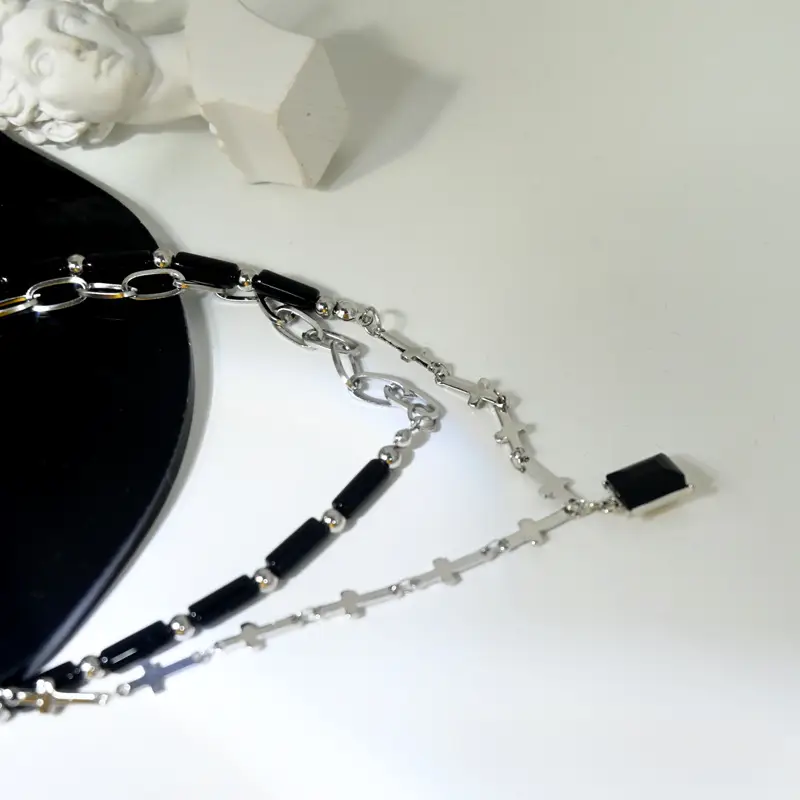 2025 Unisex Black Gemstone Double Layer Zircon Necklace Clavicle - Image 3