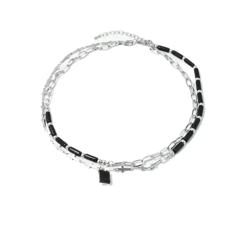 2025 Unisex Black Gemstone Double Layer Zircon Necklace Clavicle - Image 5