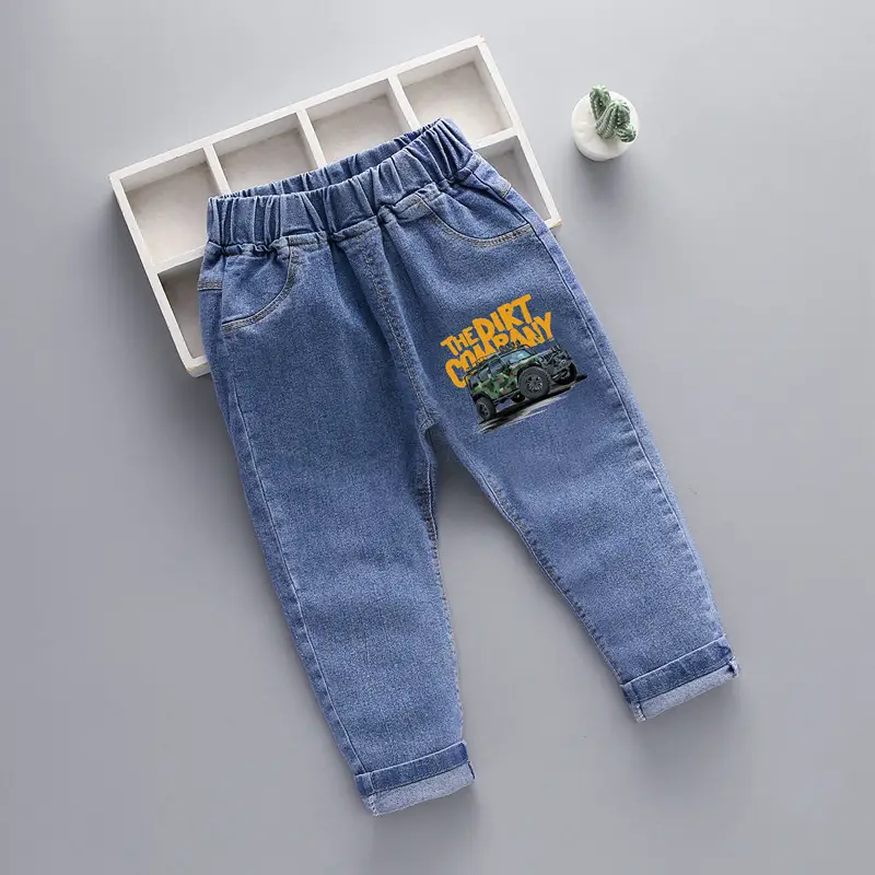 2024 New Men Kids Denim Pants Blue Patterned