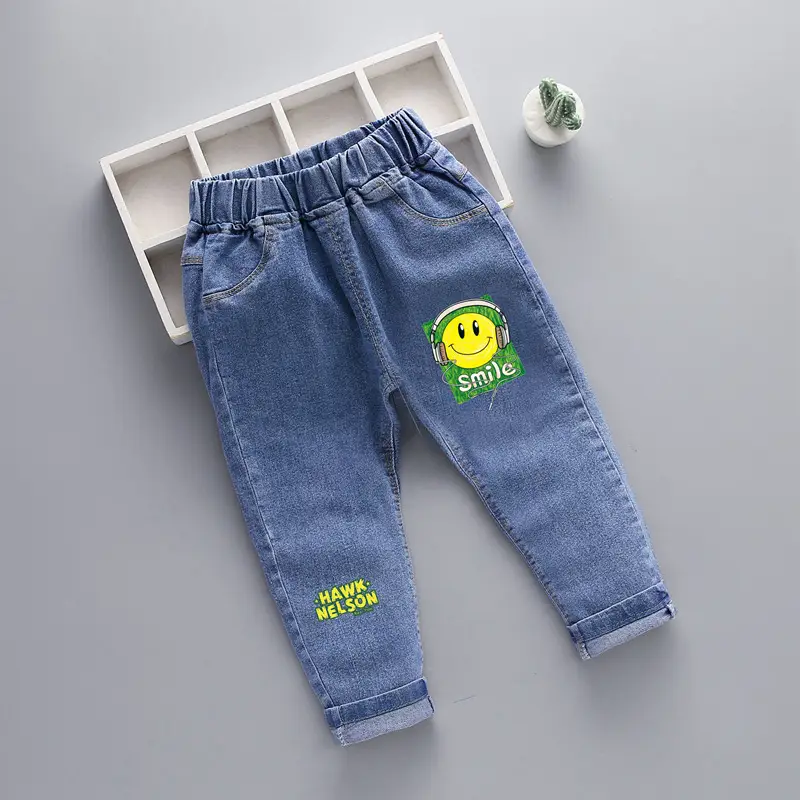 2024 New Men Kids Denim Pants Blue Patterned
