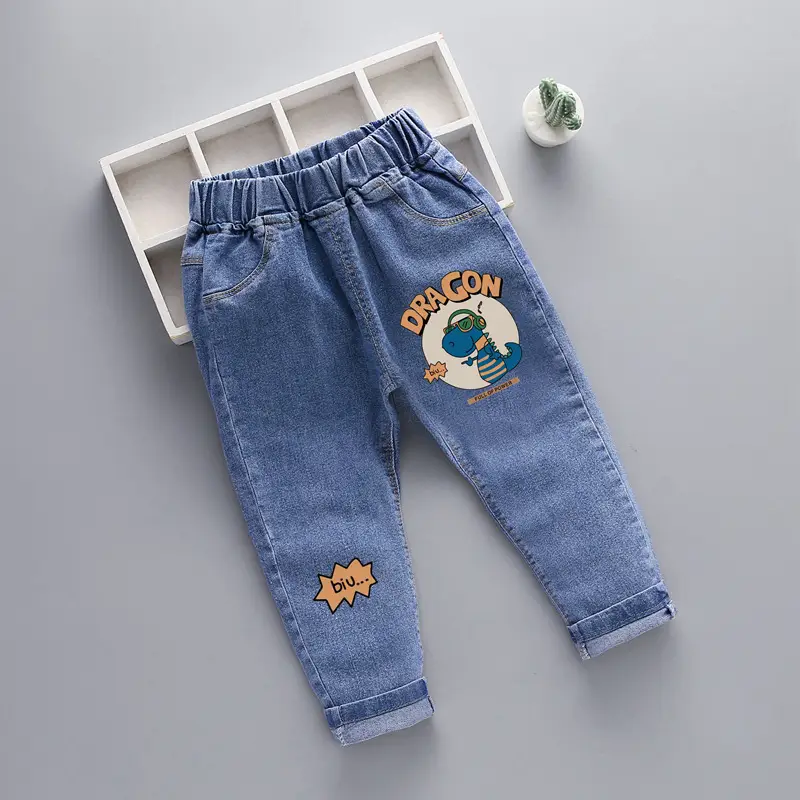 2024 New Men Kids Denim Pants Blue Patterned