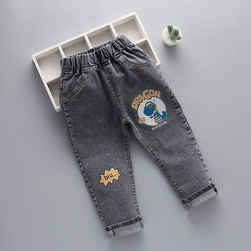2024 New Men Kids Denim Pants Blue Patterned