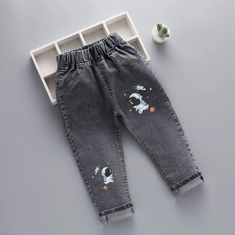 2024 New Men Kids Denim Pants Blue Patterned