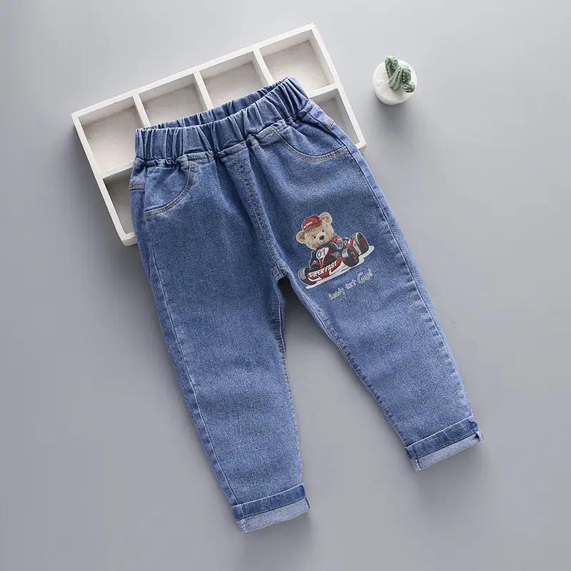 2024 New Men Kids Denim Pants Blue Patterned