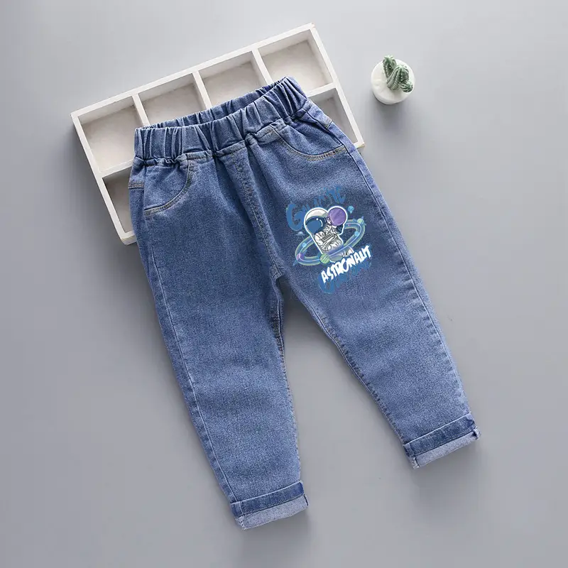 2024 New Men Kids Denim Pants Blue Patterned