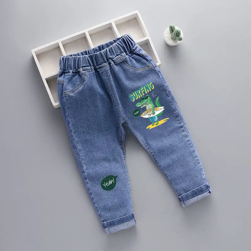 2024 New Men Kids Denim Pants Blue Patterned