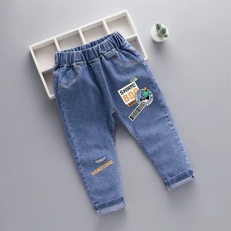 2024 New Men Kids Denim Pants Blue Patterned