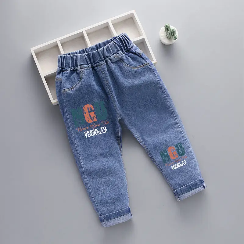 2024 New Men Kids Denim Pants Blue Patterned