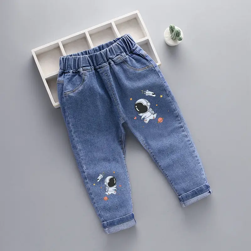2024 New Men Kids Denim Pants Blue Patterned