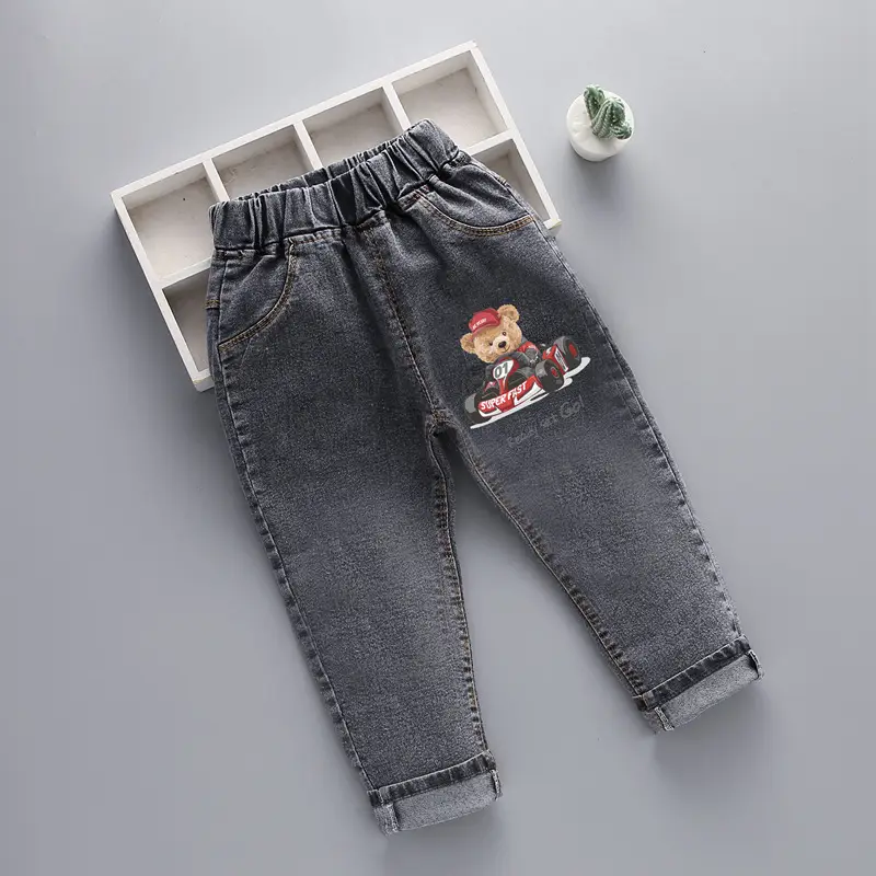 2024 New Men Kids Denim Pants Blue Patterned