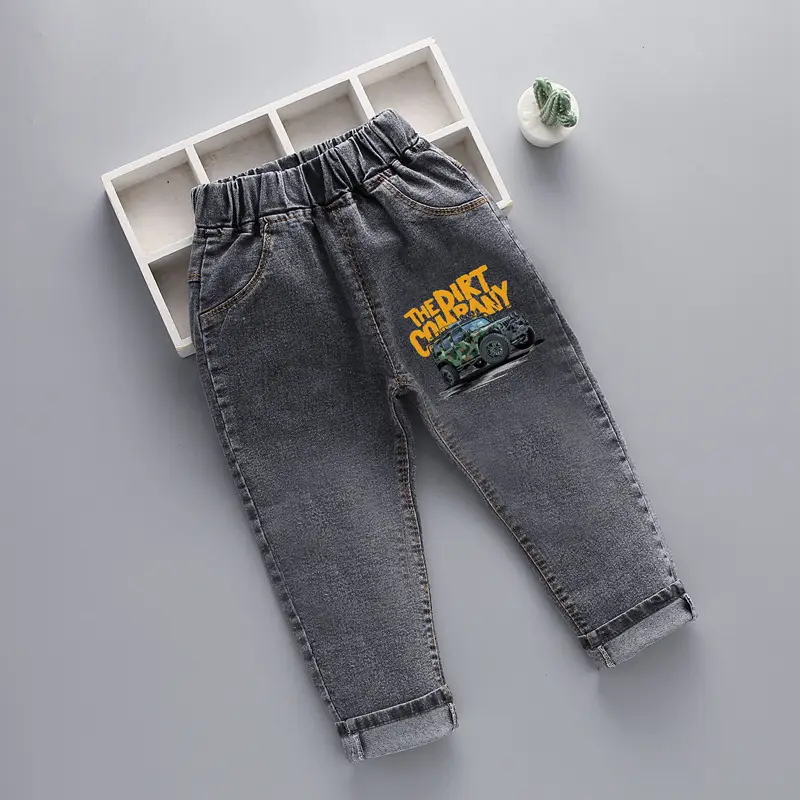 2024 New Men Kids Denim Pants Blue Patterned