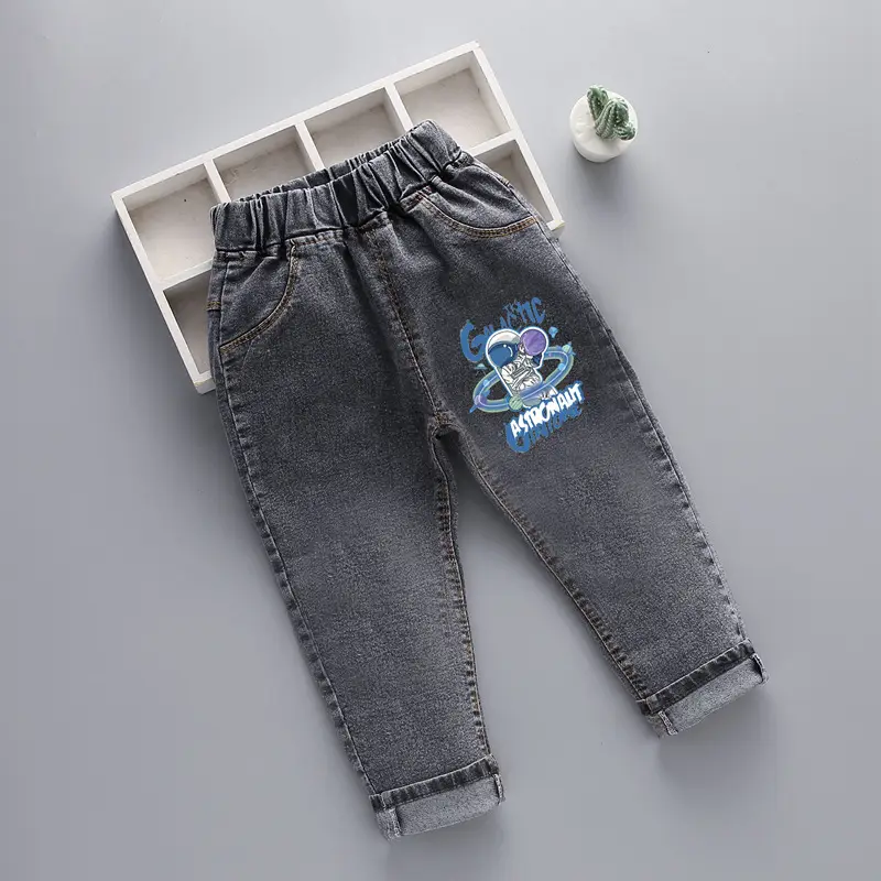 2024 New Men Kids Denim Pants Blue Patterned
