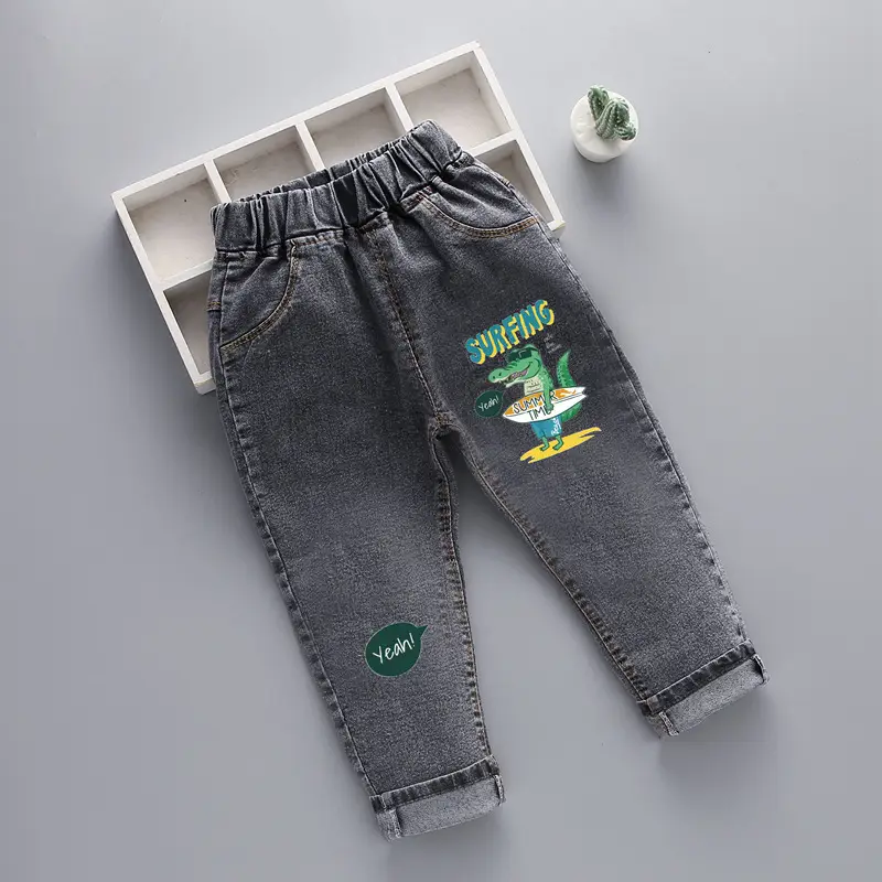 2024 New Men Kids Denim Pants Blue Patterned