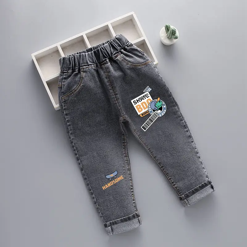 2024 New Men Kids Denim Pants Blue Patterned