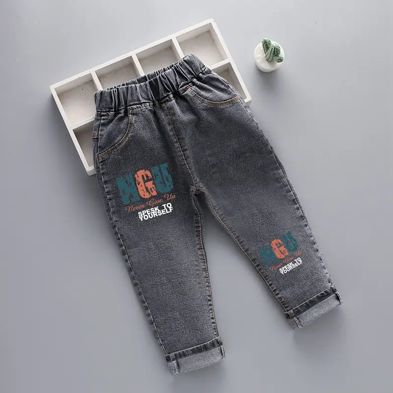 2024 New Men Kids Denim Pants Blue Patterned