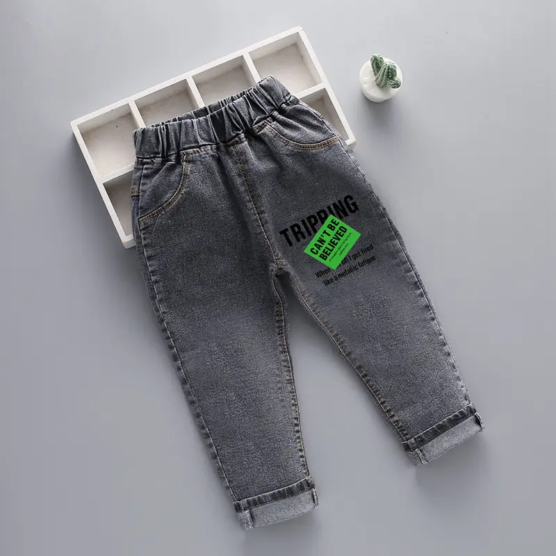 2024 New Men Kids Denim Pants Blue Patterned